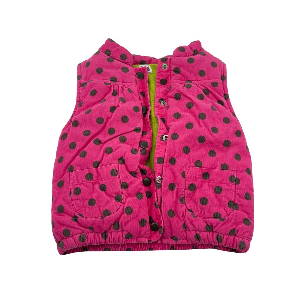 Carters‎ Toddler Girls 5t Pink Corduroy Polka Dot Puffer Vest Reversible